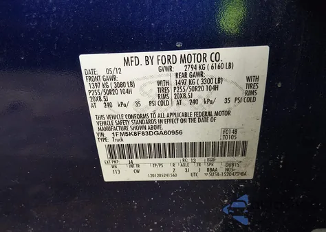 2013 Ford Explorer Limited z USA, uszkodzony, nr VIN 1FM5K8F83DGA60956